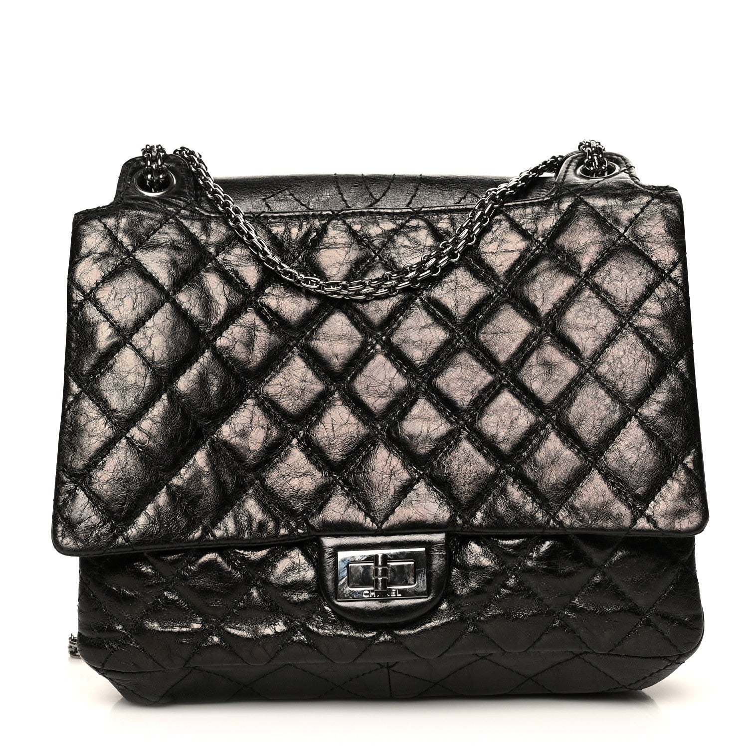Chanel Metallic Aged Calfskin Quilted Reissue 2.55 Accordion Flap Black 1 of 8