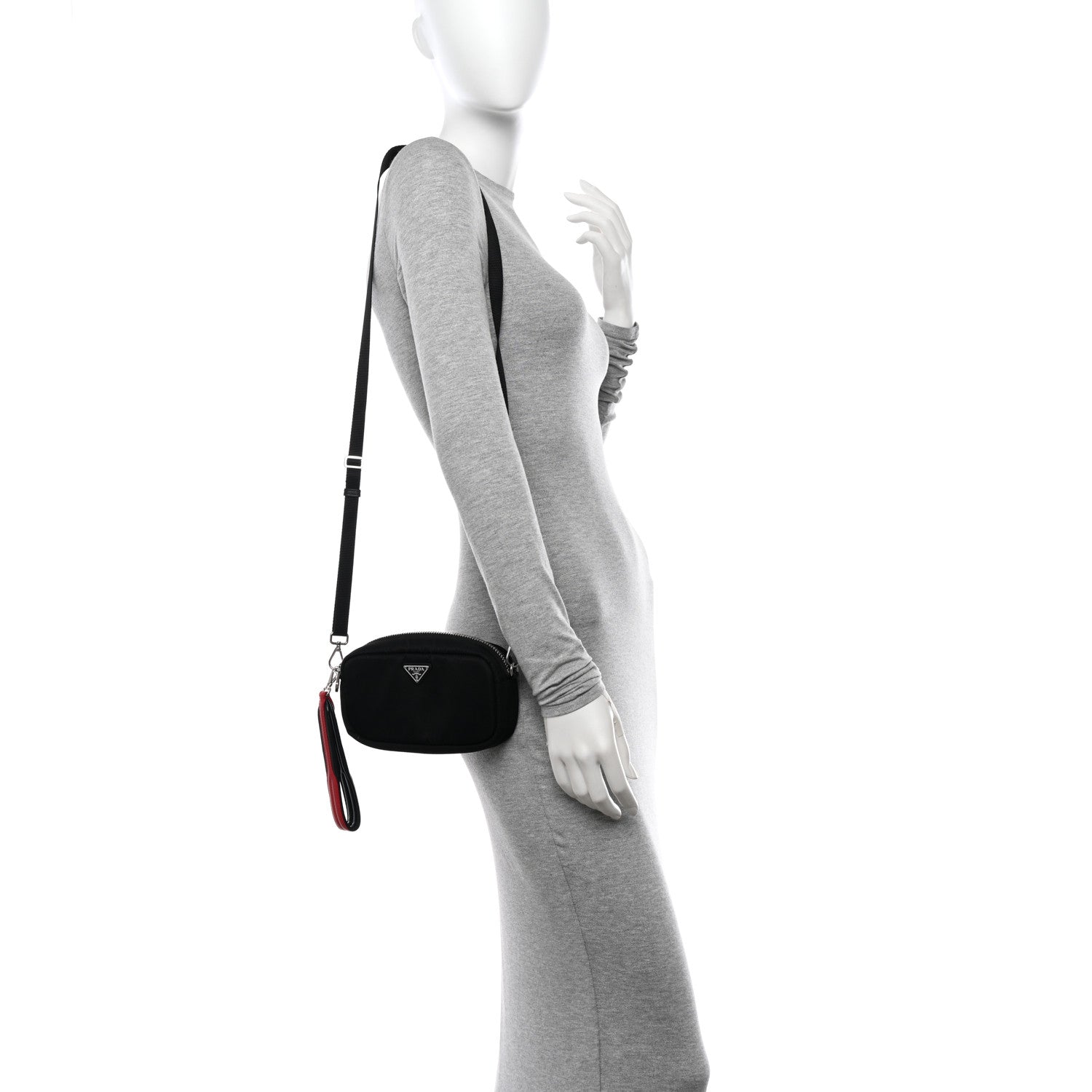 Prada Tessuto Soft Nylon Small Convertible Crossbody Wristlet Black Fuoco 2 of 9