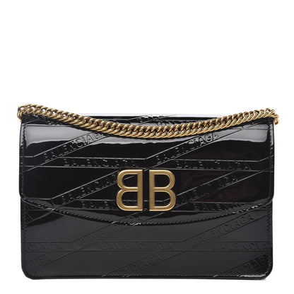 Balenciaga Patent Losange Monogram Embossed BB Wallet On Chain Black 2 of 10