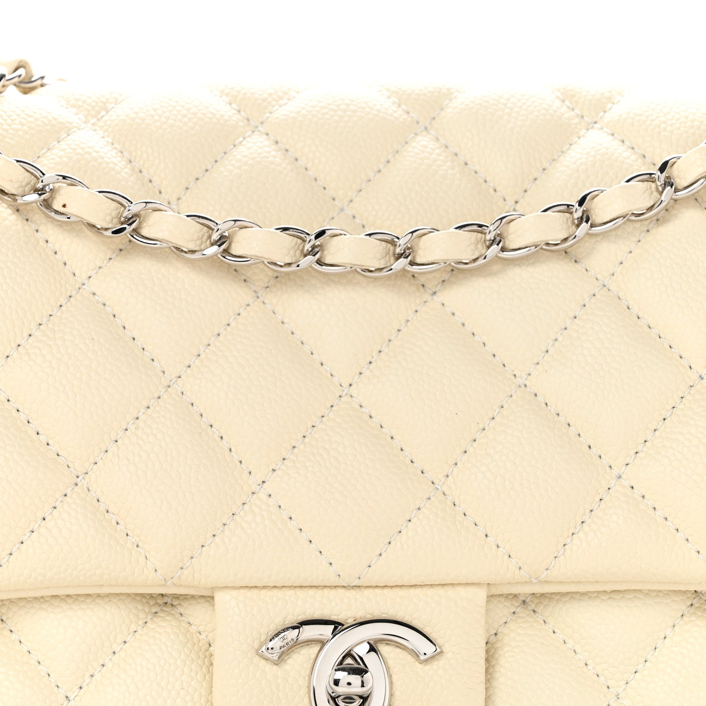 Caviar Quilted Jumbo Easy Flap  Dark White