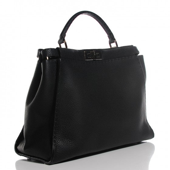 Fendi Cuoio Romano Selleria Bi-Color Large Peekaboo Iconic Satchel Black Mou 3 of 20