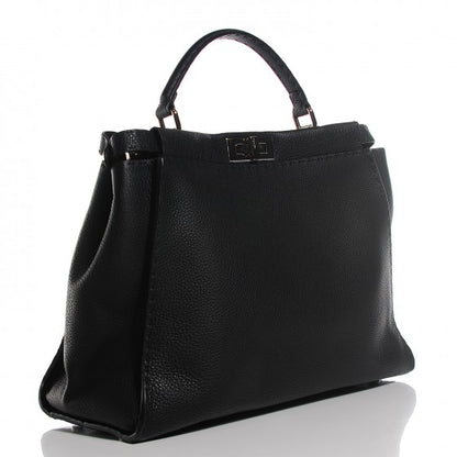 Fendi Cuoio Romano Selleria Bi-Color Large Peekaboo Iconic Satchel Black Mou 3 of 20