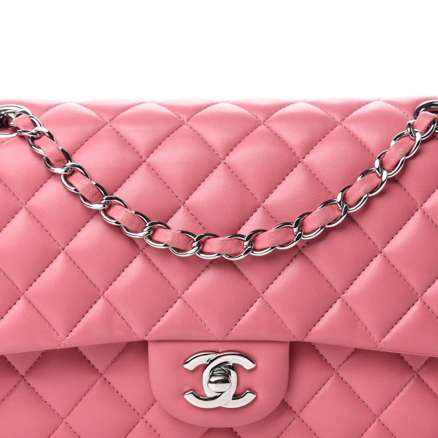 Lambskin Quilted Medium Double Flap Pink