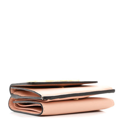Fendi Vitello Kyoto Metal Fendi Roma Logo Micro Trifold Wallet with Chain Light Rose 4 of 12