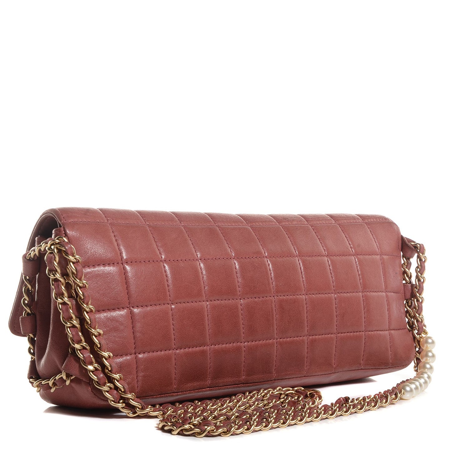 Lambskin East West Chocolate Bar Pearl Chain Flap Pink