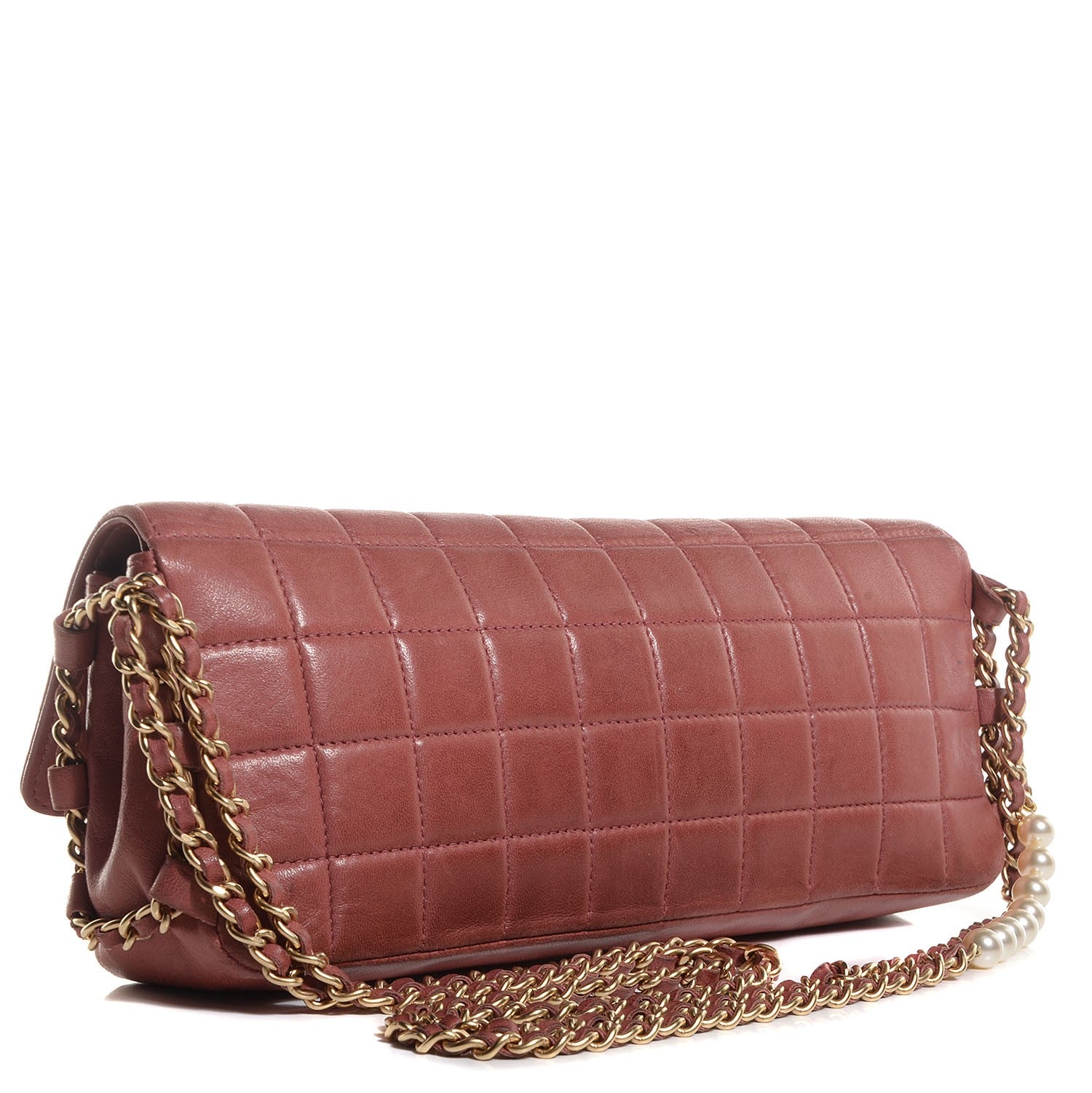 Chanel Lambskin East West Chocolate Bar Pearl Chain Flap Pink 3 of 9