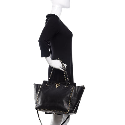 Valentino Garavani Textured Calfskin Medium Rockstud Tote Black 3 of 19