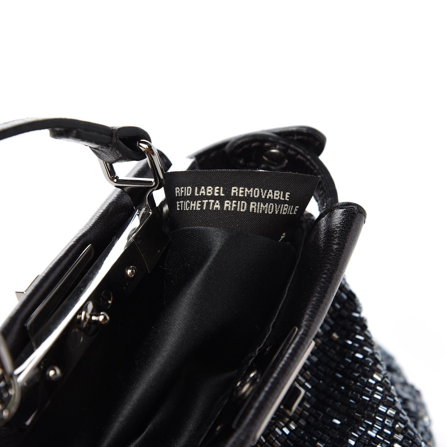 Fendi Laminated Goatskin Beaded Micro Peekaboo Iconic Satchel Canna di Fucile Black 8 of 10
