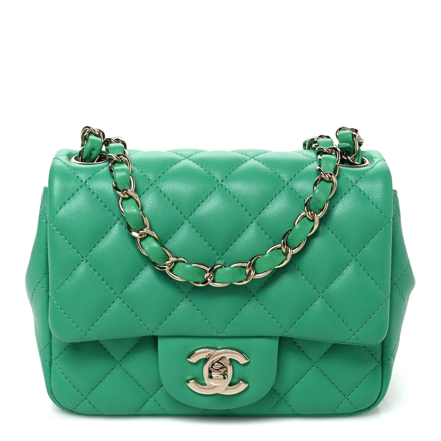 Lambskin Quilted Mini Square Flap Green
