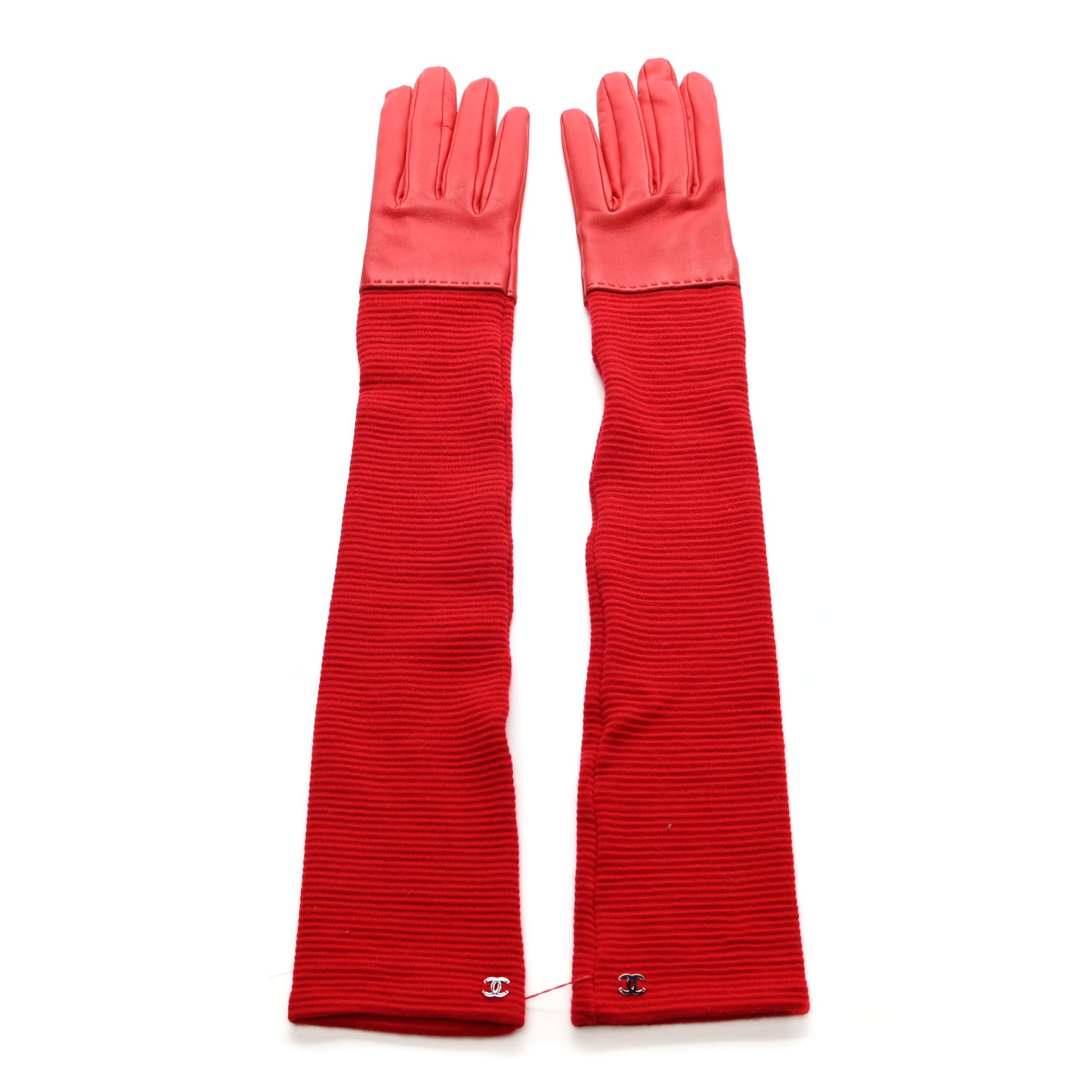 Wool Lambskin Long Gloves 7 Red