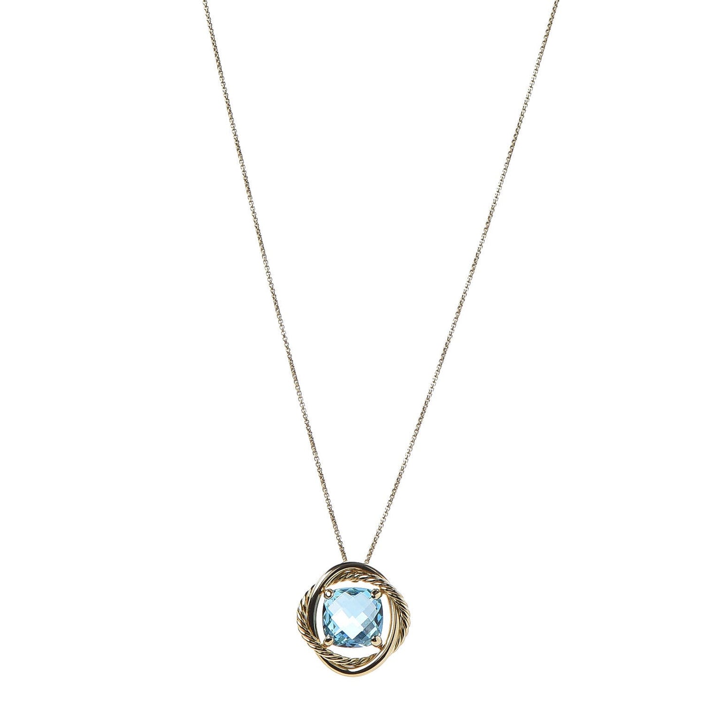 18K Yellow Gold Blue Topaz 11mm Infinity Pendant Necklace