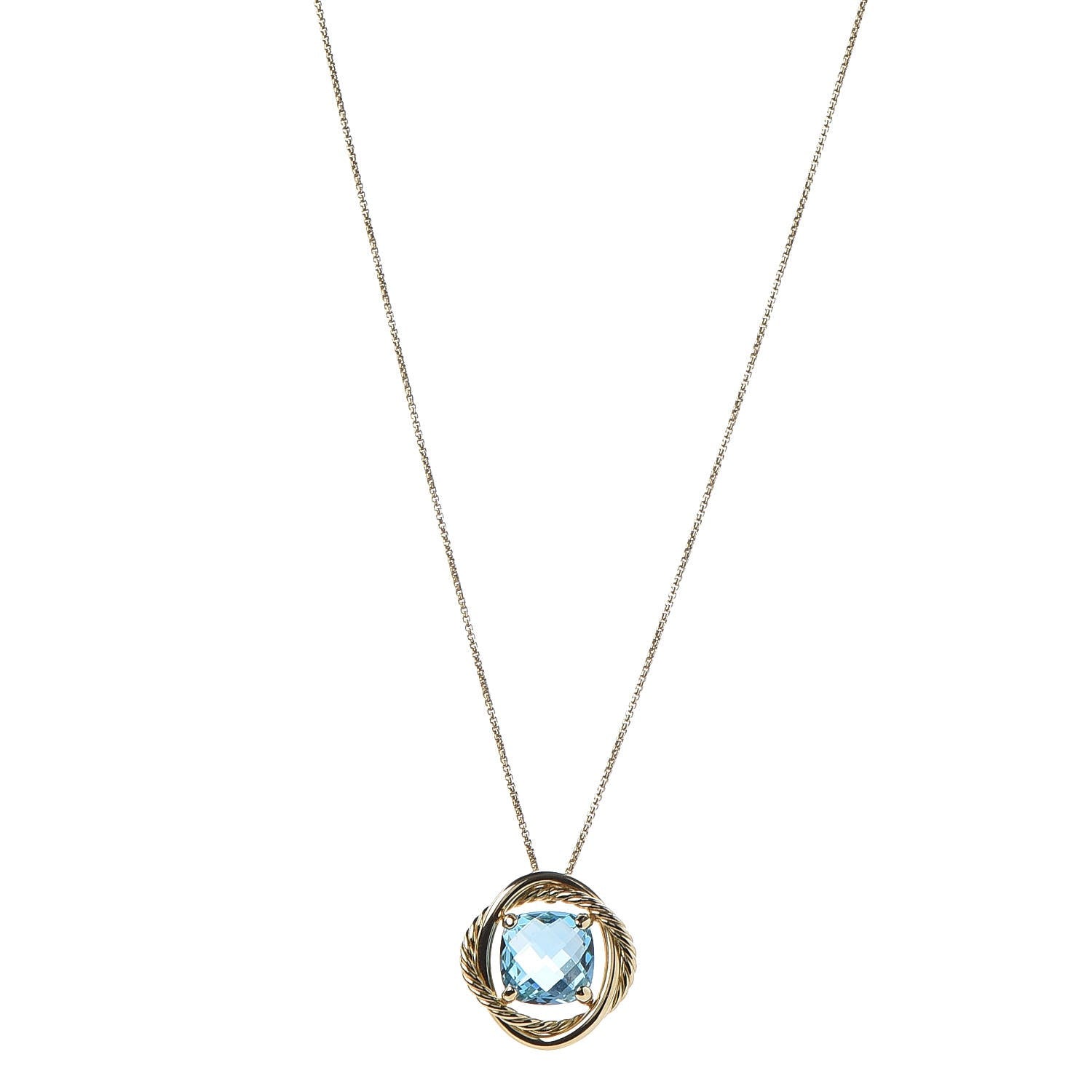 David Yurman 18K Yellow Gold Blue Topaz 11mm Infinity Pendant Necklace 1 of 9