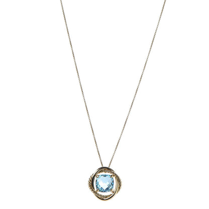David Yurman 18K Yellow Gold Blue Topaz 11mm Infinity Pendant Necklace 1 of 9