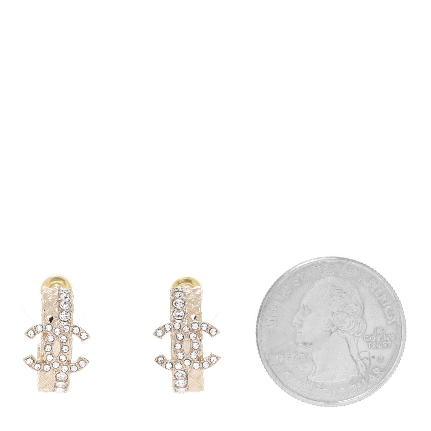 Metal Crystal Quilted CC Hoop Earrings Gold