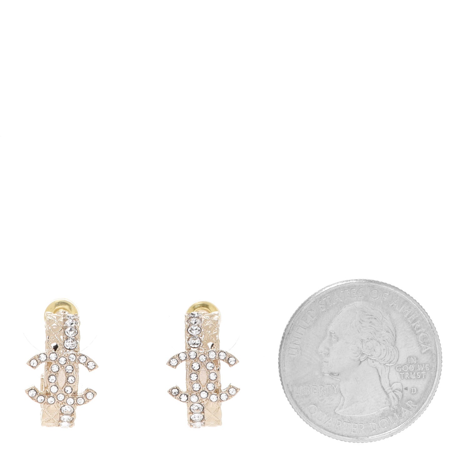 Chanel Metal Crystal Quilted CC Hoop Earrings Gold 2 of 5