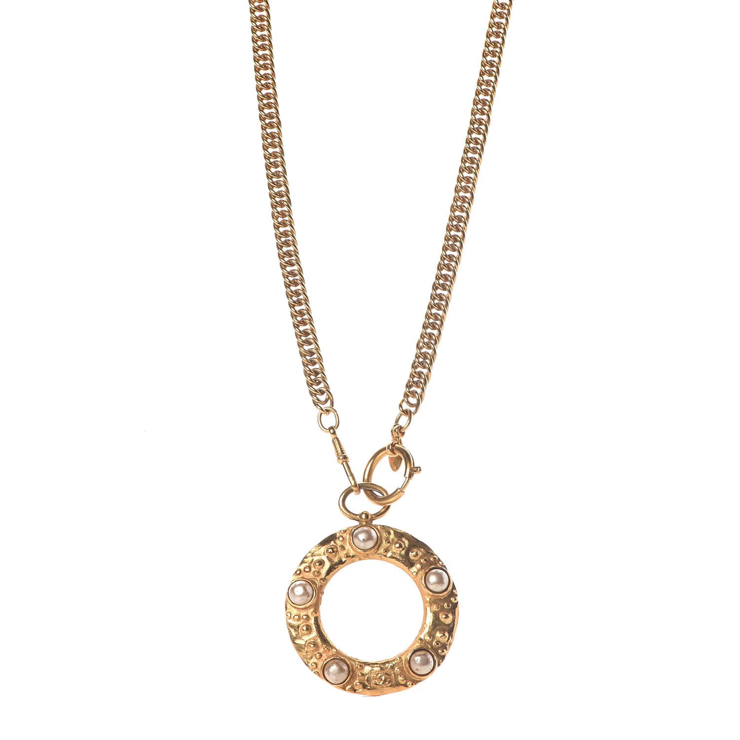Pearl CC Loupe Magnifying Glass Necklace Gold