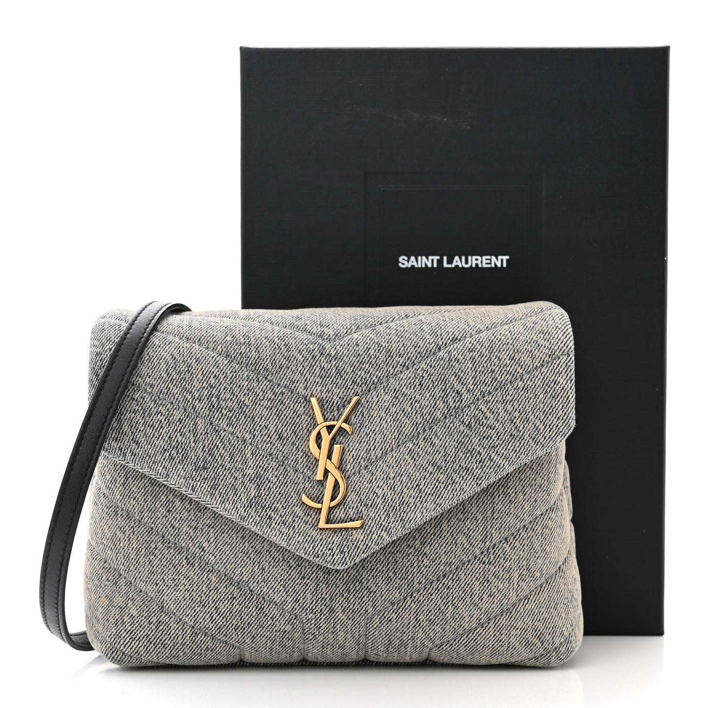 Denim Y Quilted Monogram Toy Loulou Crossbody Bag Grey