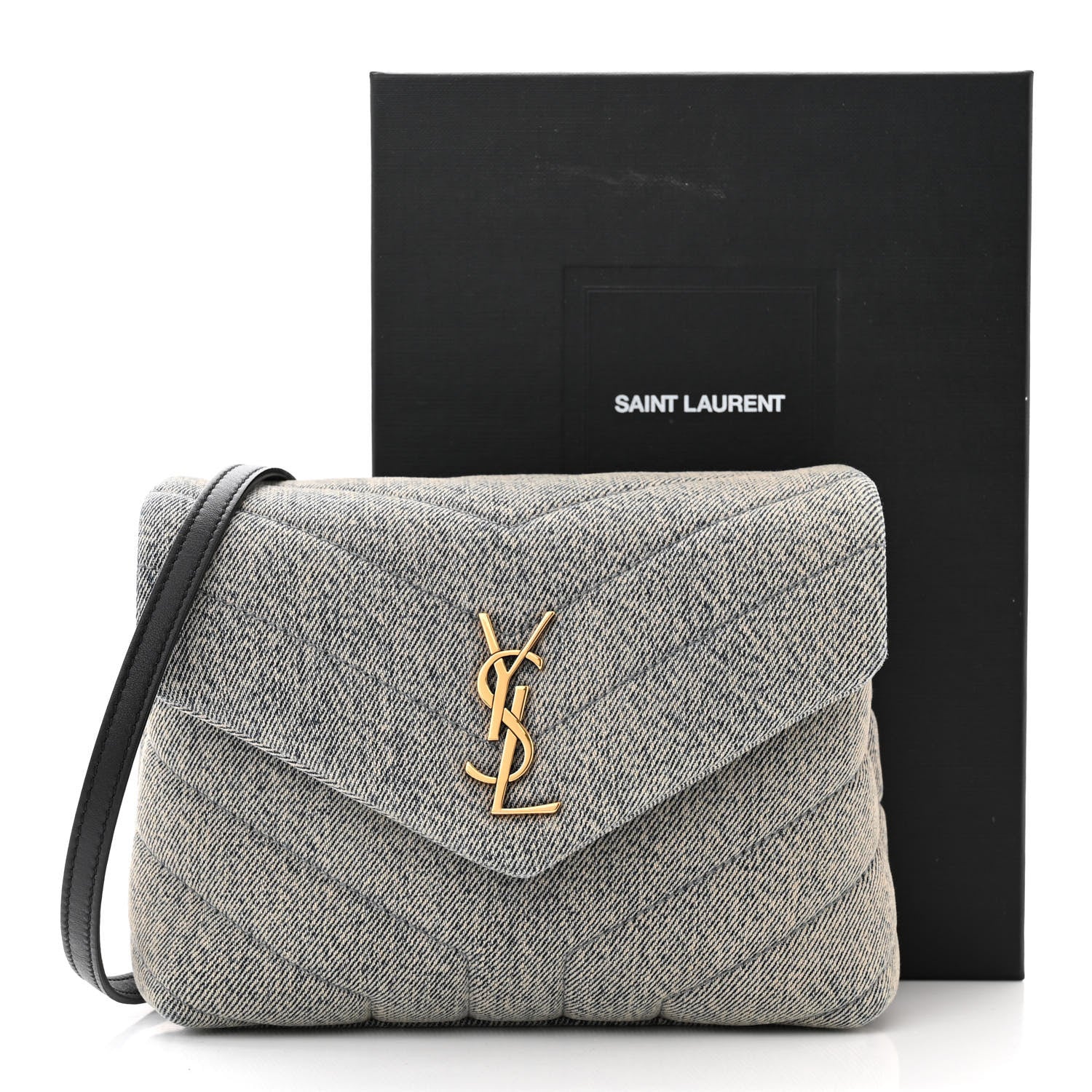 Saint Laurent Denim Y Quilted Monogram Toy Loulou Crossbody Bag Grey 11 of 11