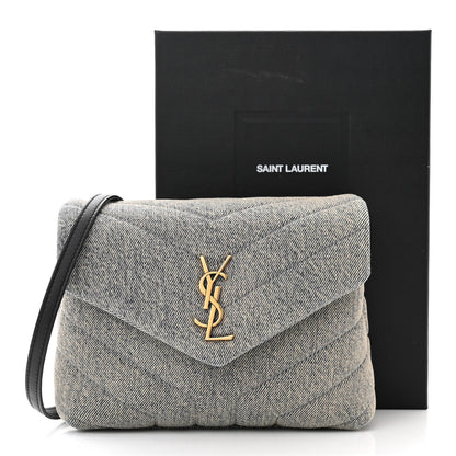 Saint Laurent Denim Y Quilted Monogram Toy Loulou Crossbody Bag Grey 11 of 11