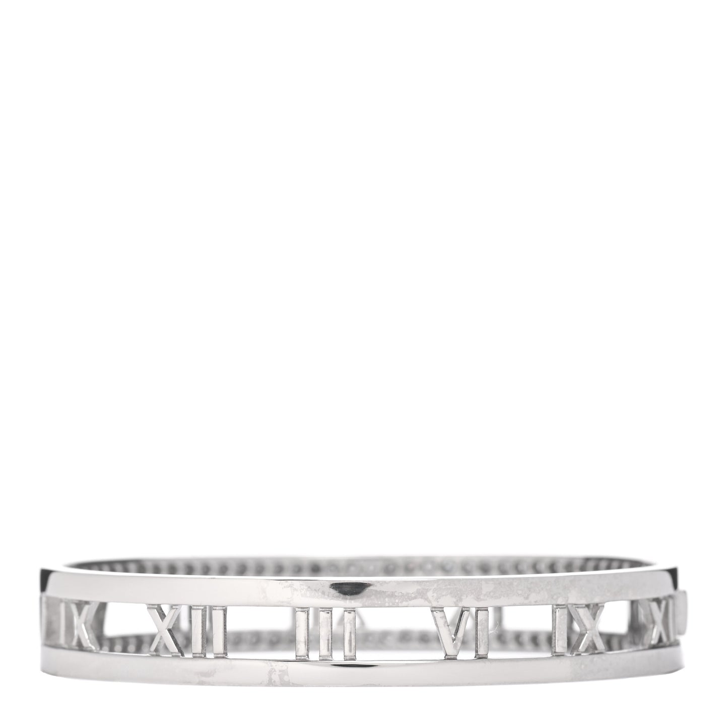 18K White Gold Diamond Atlas Open Hinged Bangle Bracelet