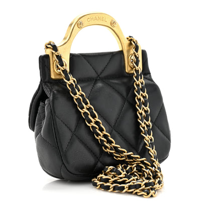 Chanel Calfskin Quilted Lady Handle Flap Card Holder With Chain Black 3 of 12