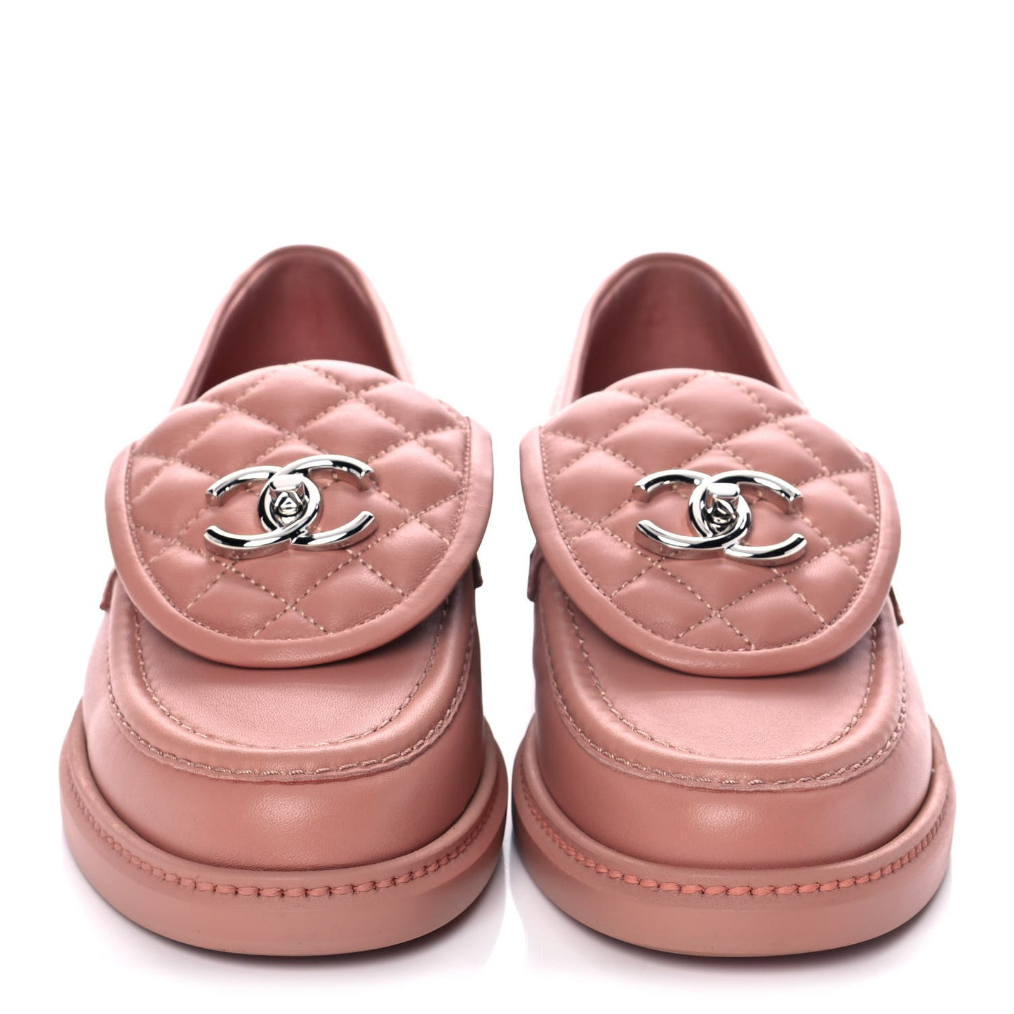 Lambskin Quilted CC Turnlock Loafers 37 Dark Pink