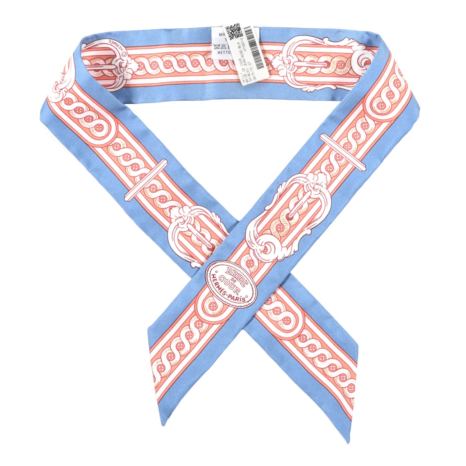 Hermes Silk Bride De Cour Twilly Blue Jean Rose White 1 of 4