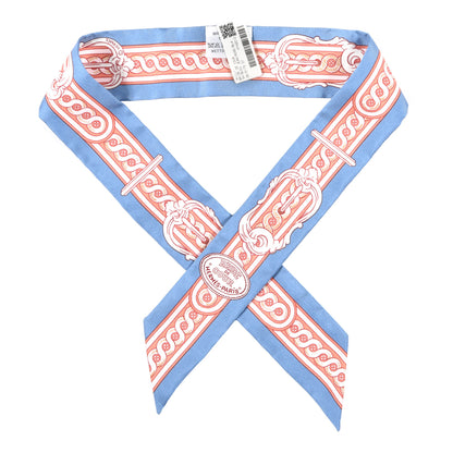 Hermes Silk Bride De Cour Twilly Blue Jean Rose White 1 of 4