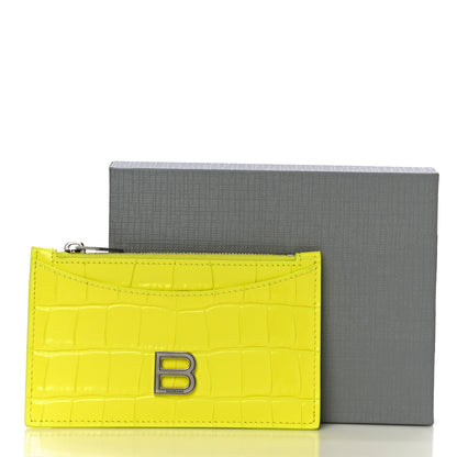 Balenciaga Shiny Calfskin Crocodile Embossed Hourglass Long Coin Case Card Holder Light Yellow 10 of 10