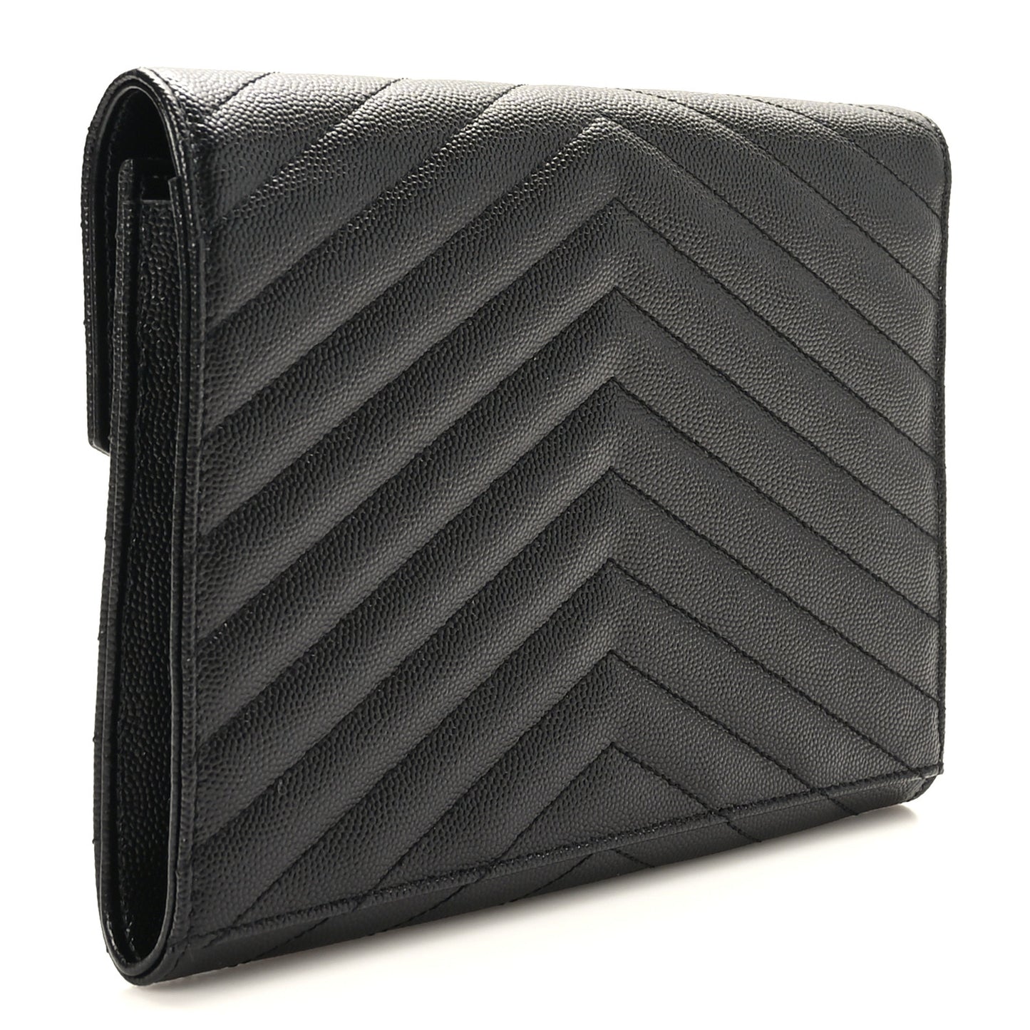 Grain De Poudre Matelasse Chevron Monogram Cassandre Flap Pouch Black