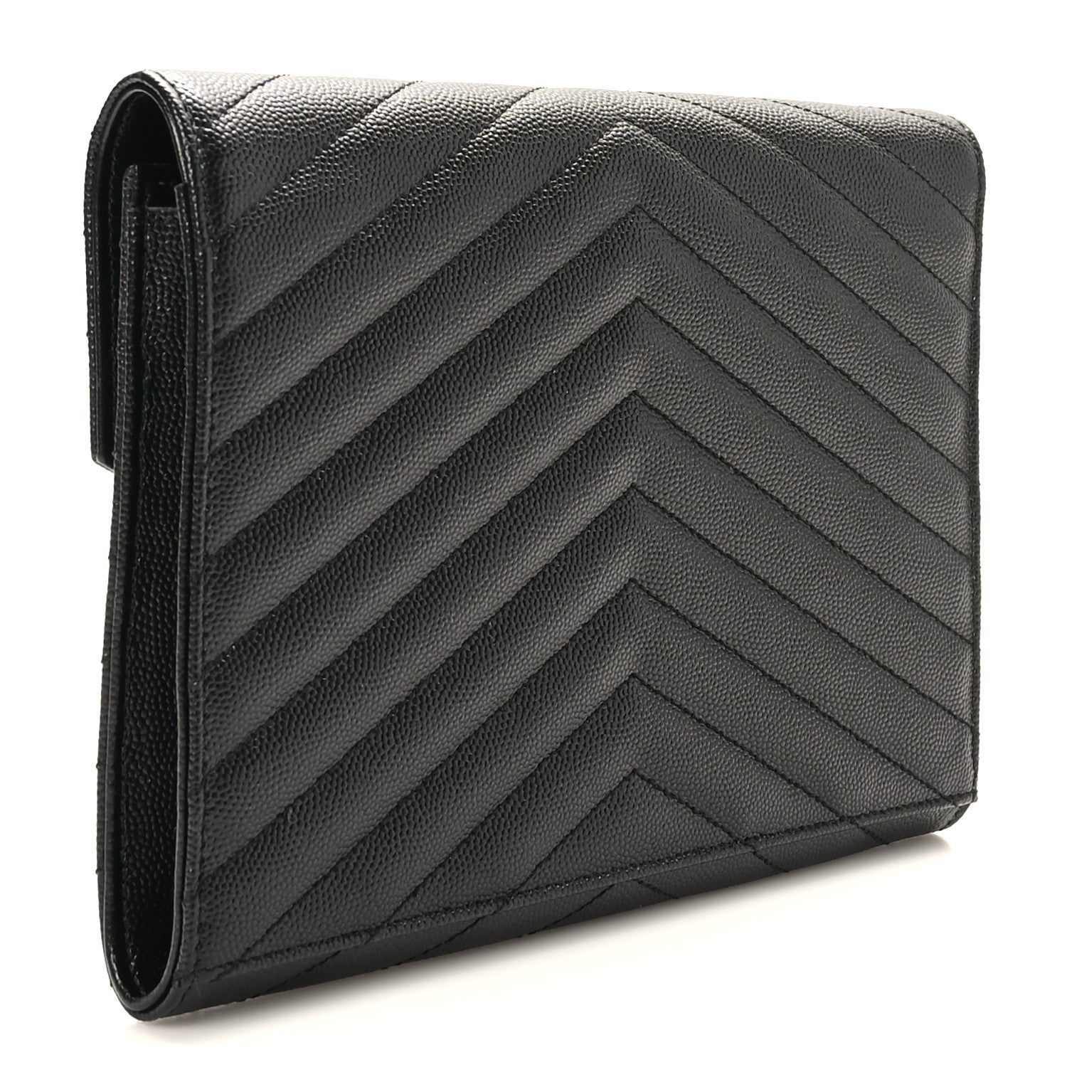 Saint Laurent Grain De Poudre Matelasse Chevron Monogram Cassandre Flap Pouch Black 3 of 8