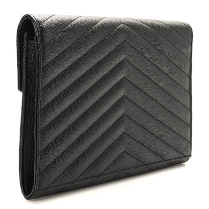Saint Laurent Grain De Poudre Matelasse Chevron Monogram Cassandre Flap Pouch Black 3 of 8