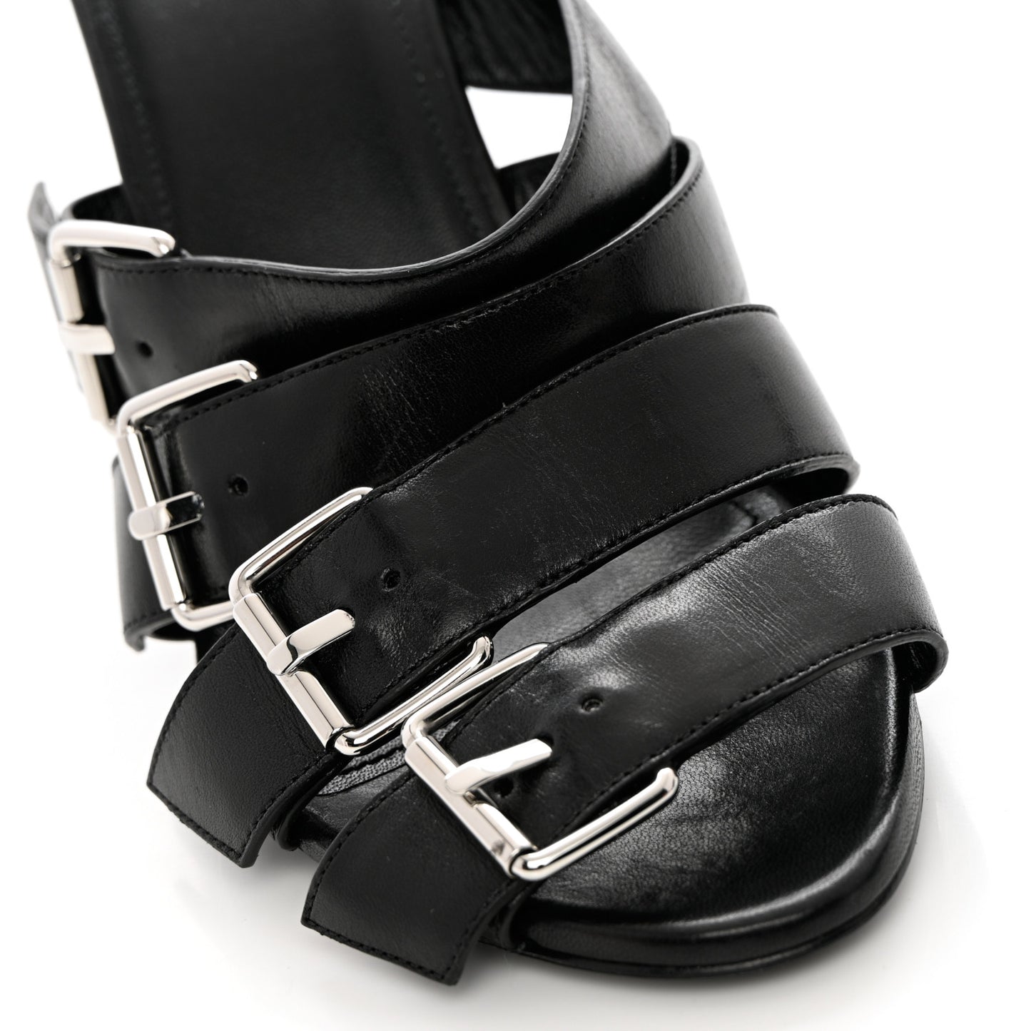 Shiny Sheepskin Bluckle K 80mm Sandals 39 Black