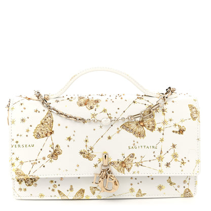 Christian Dior Calfskin Butterfly Zodiac Print Embroidery Mini My Dior Top Handle Clutch White Gold 1 of 10