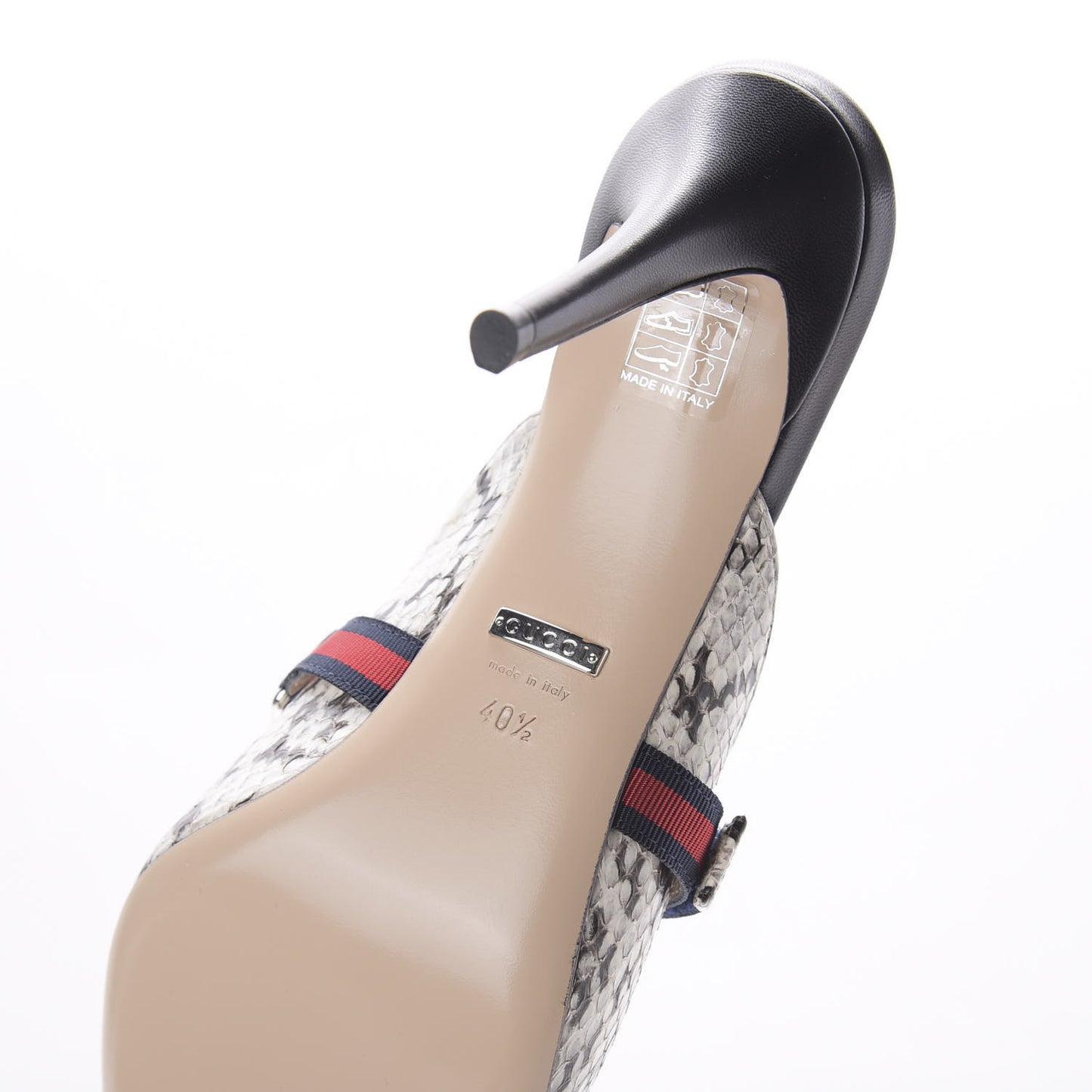 Elaphe Snakeskin Sylvie Web Cross Strap Mid-Heel Slides 40.5 New Roccia