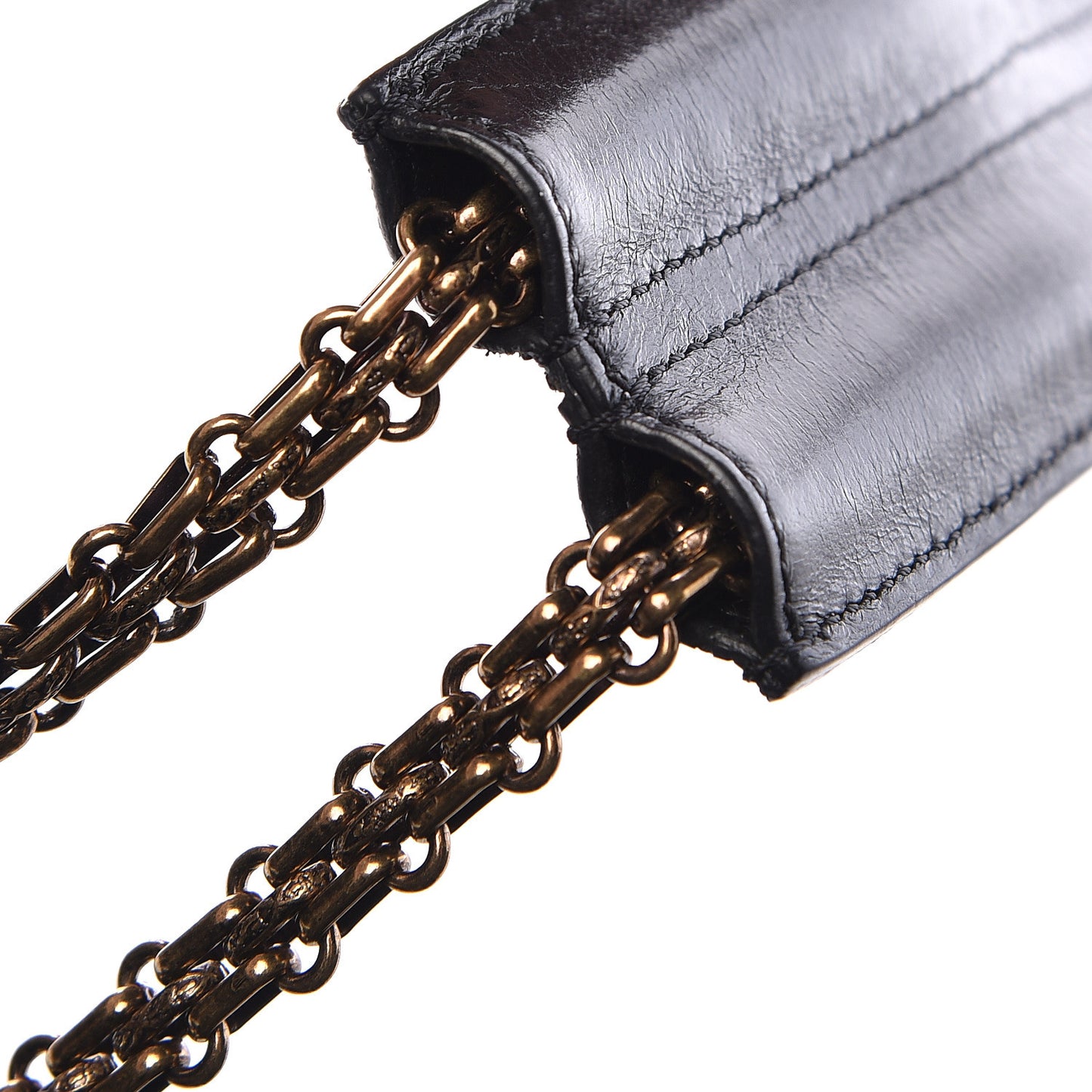 Glazed Calfskin Stingray Drawstring Bucket Black