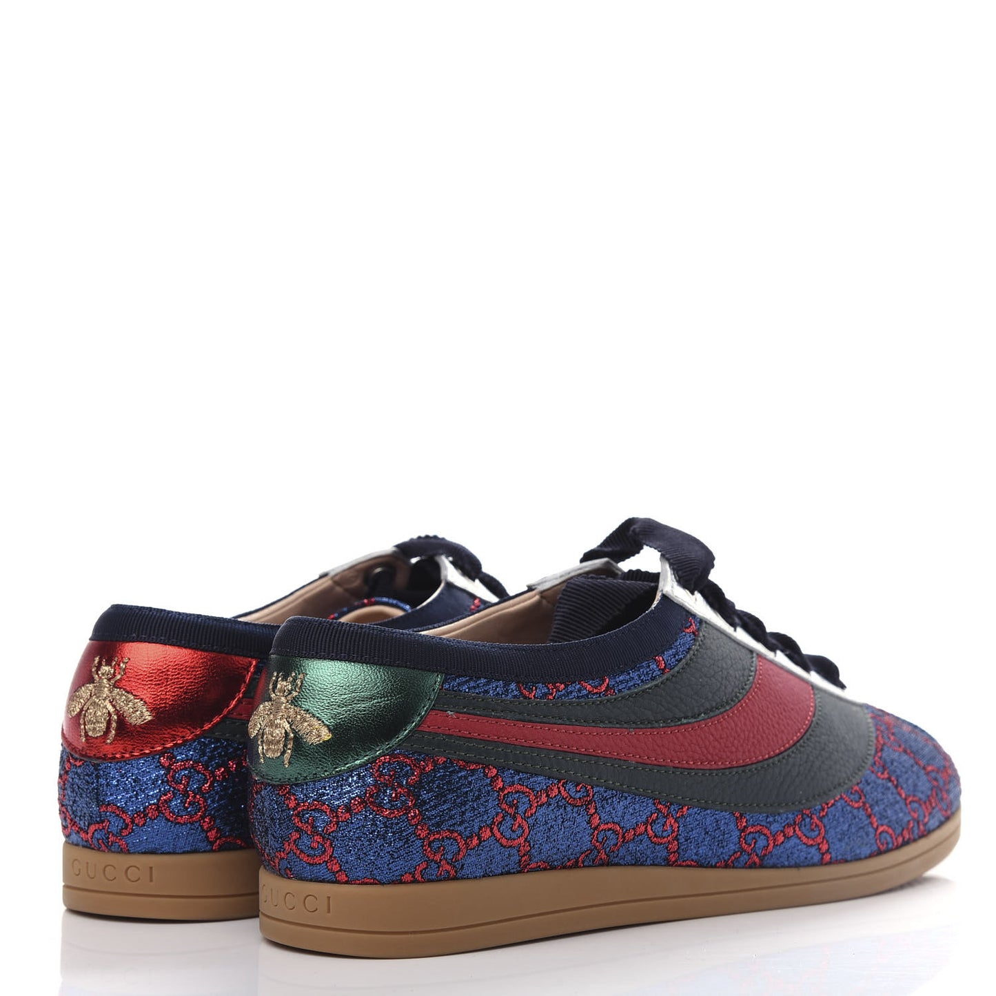 Lurex Calfskin Web GG Monogram Womens Falacer Sneakers 36 Iridescent Blue Iridescent Red Silver