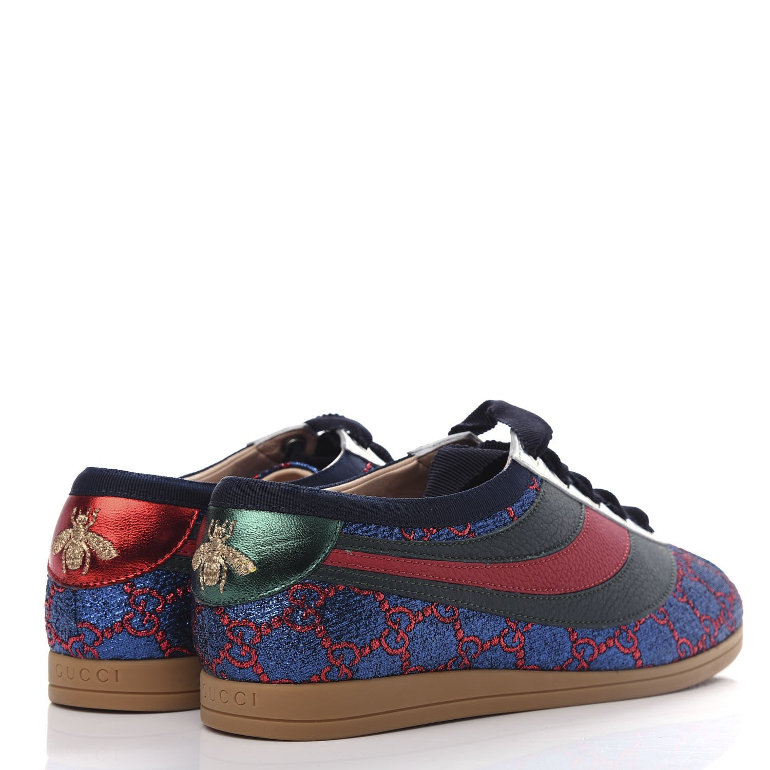 Gucci Lurex Calfskin Web GG Monogram Womens Falacer Sneakers 36 Iridescent Blue Iridescent Red Silver 4 of 11