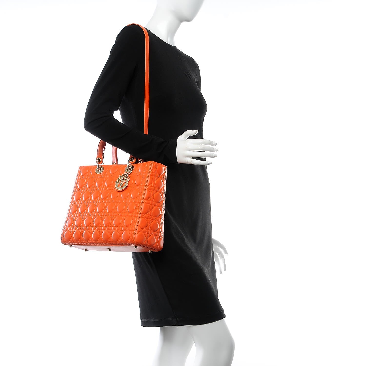 Christian Dior Lambskin Cannage Large Lady Dior Orange 2 of 13