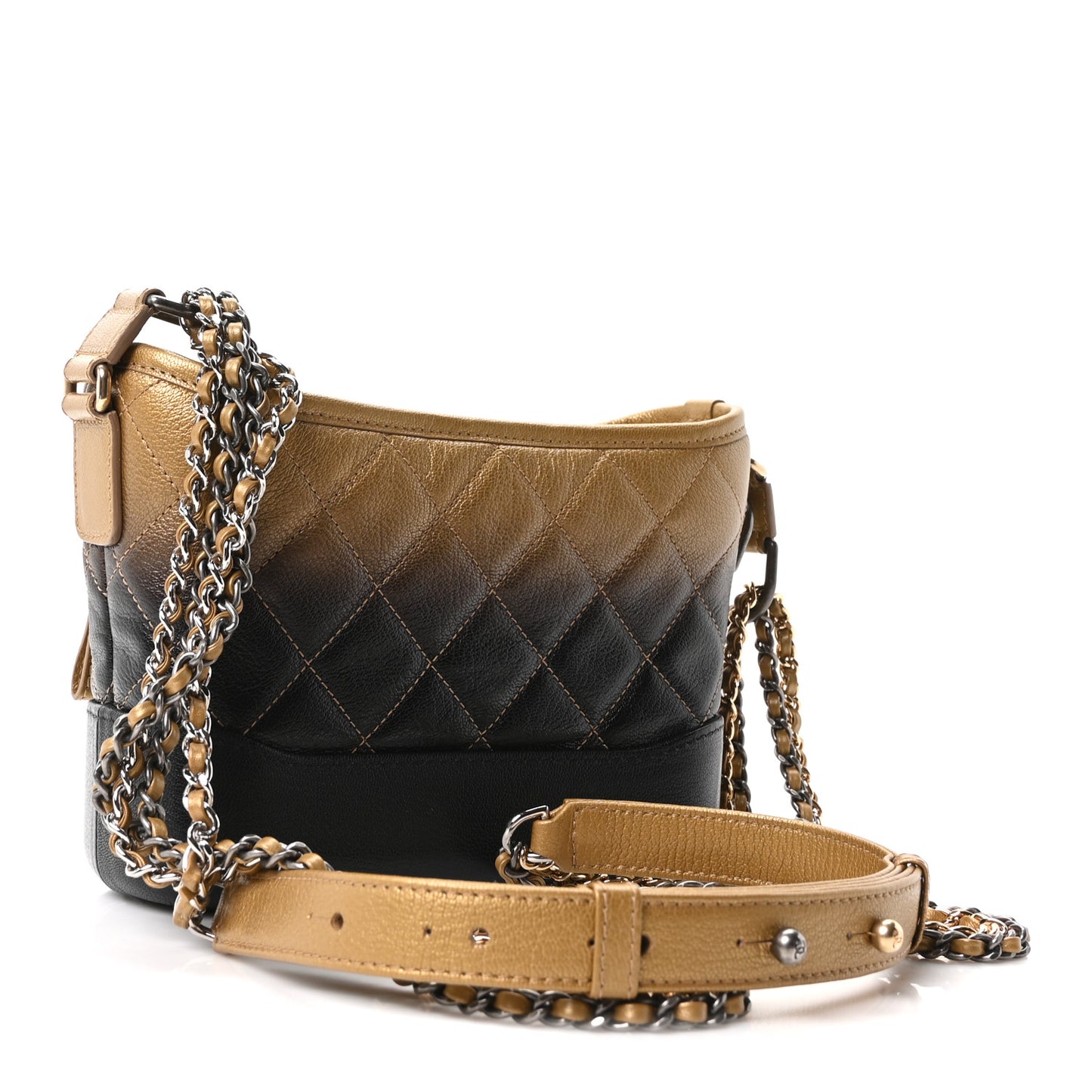 Metallic Goatskin Quilted Small Gabrielle Hobo Gold Black