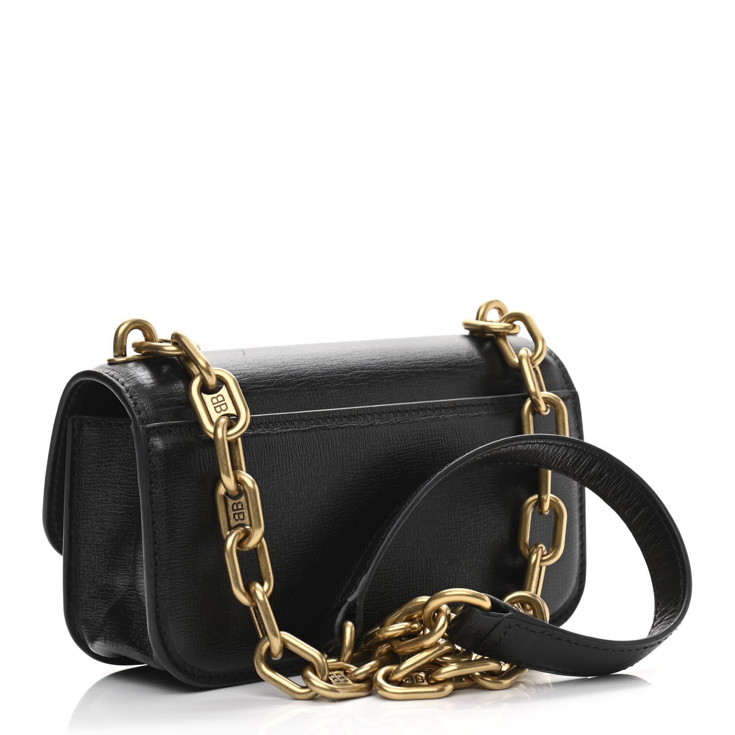 Calfskin Stripe Embossed Gossip Chain Bag XS Black