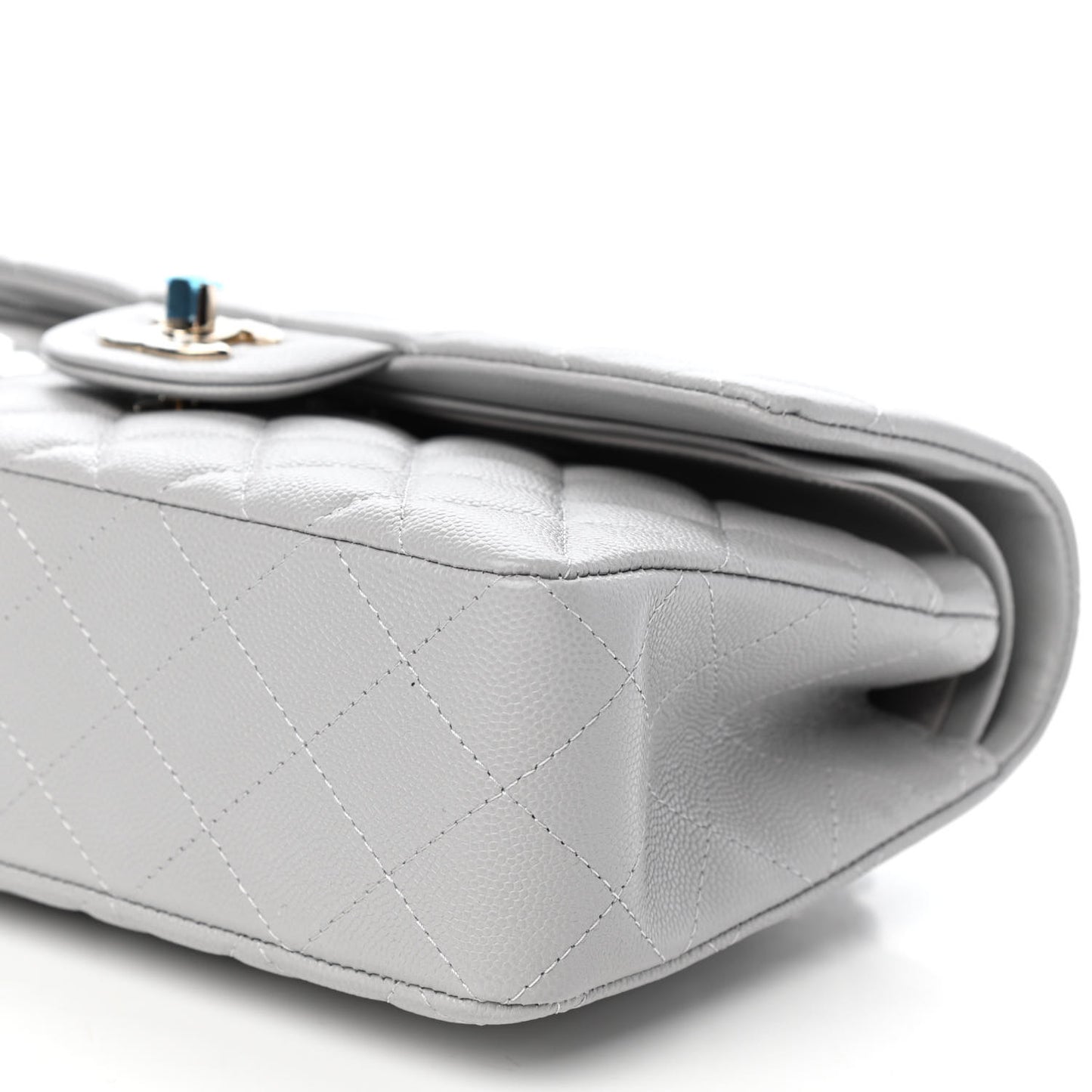 Caviar Quilted Small Double Flap Grey