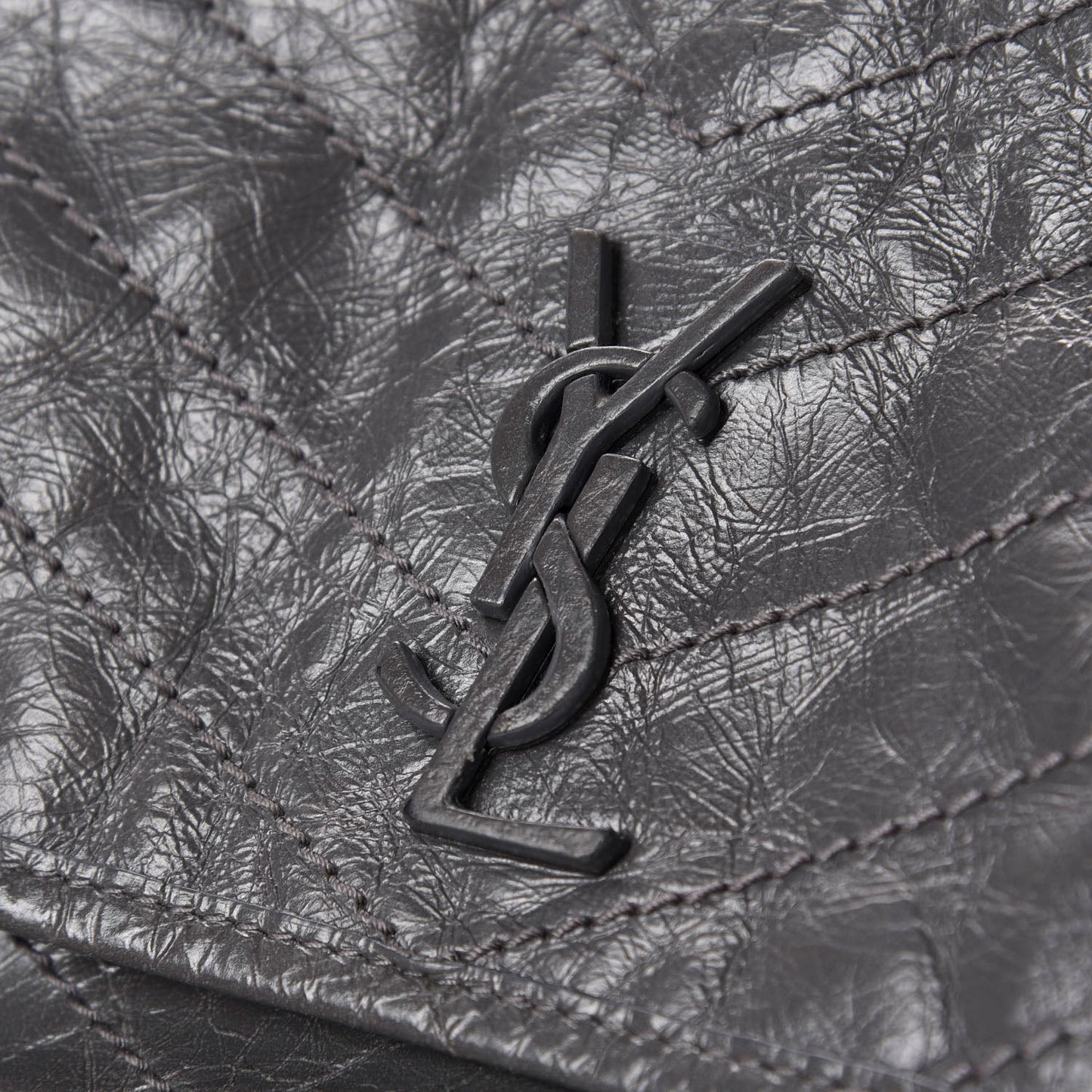 Crinkled Calfskin Matelasse Monogram Baby Niki Chain Satchel Storm