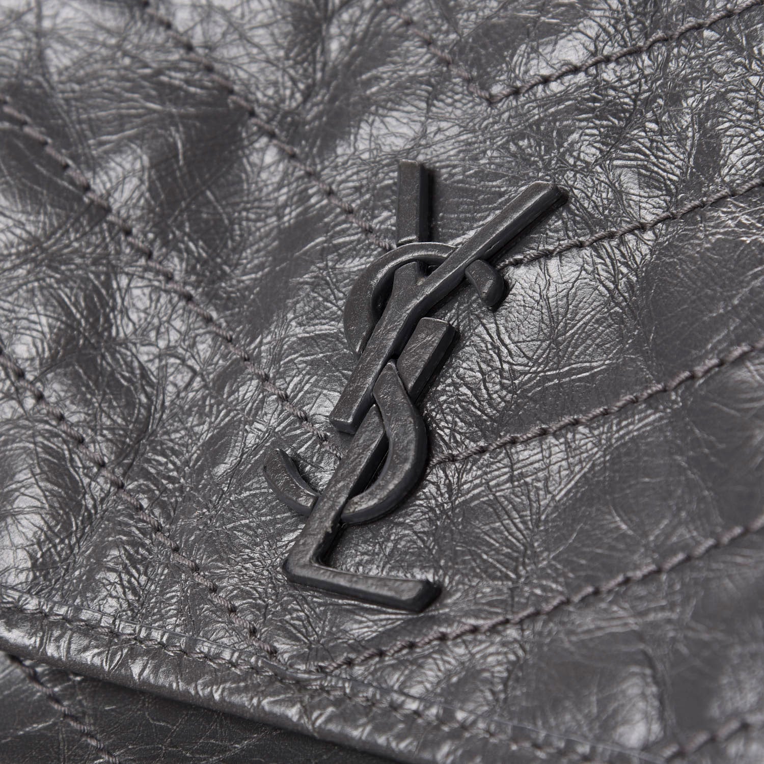 Saint Laurent Crinkled Calfskin Matelasse Monogram Baby Niki Chain Satchel Storm 9 of 12
