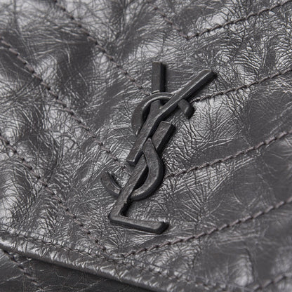 Saint Laurent Crinkled Calfskin Matelasse Monogram Baby Niki Chain Satchel Storm 9 of 12