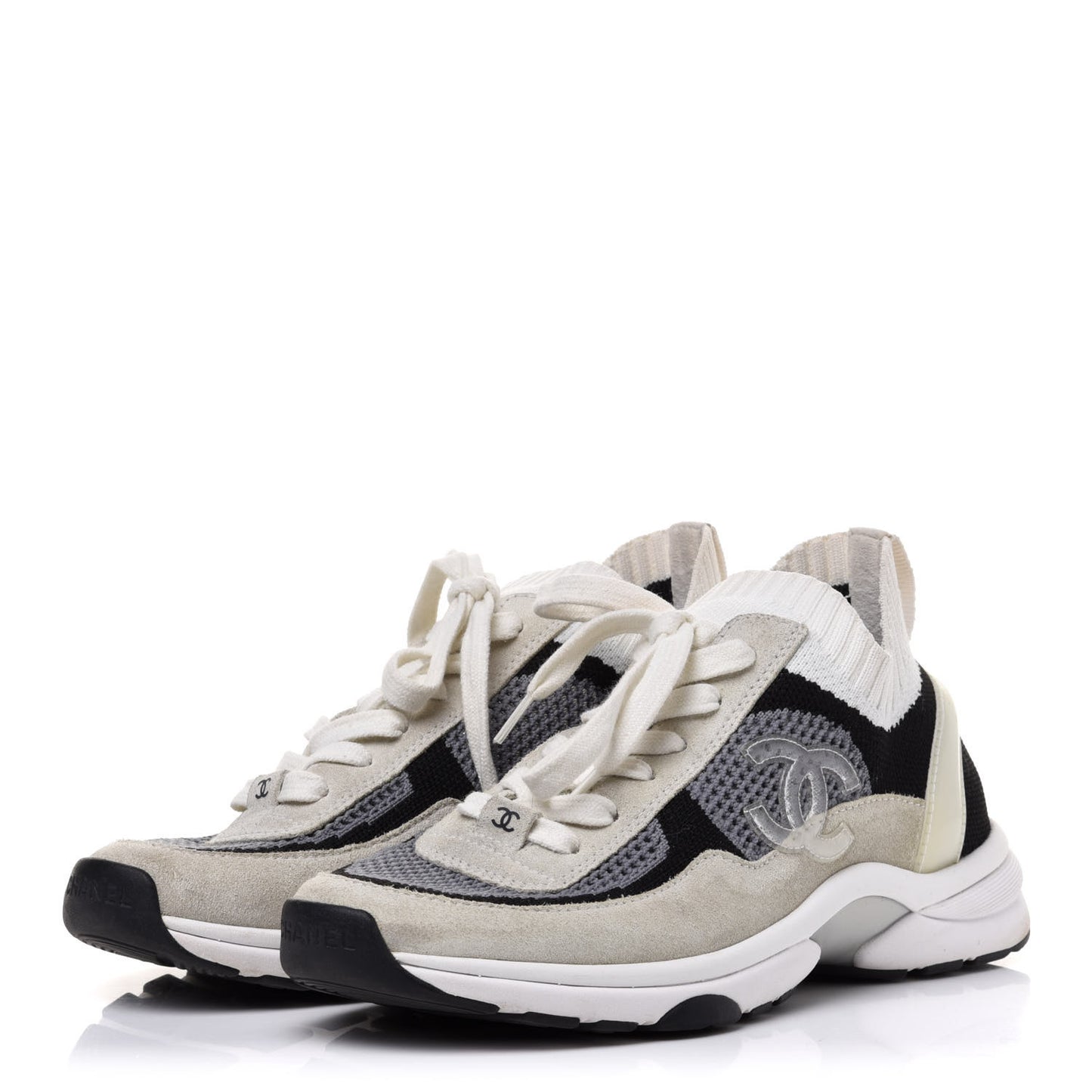 Fabric Suede Calfskin Stretch CC Sneakers Beige Black