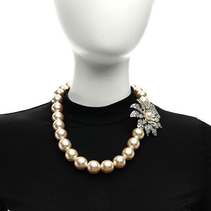 Chanel Crystal Pearl Flower CC Necklace Silver 2 of 5