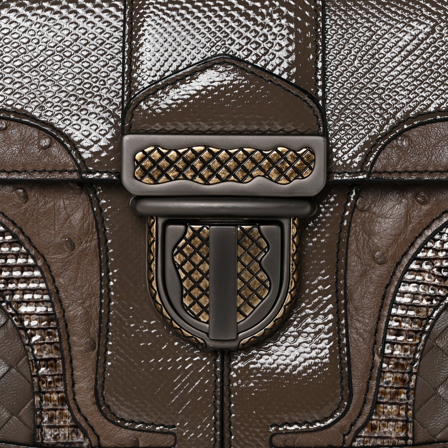 Karung Ostrich Nappa Intrecciato Darling Shoulder Bag Brown