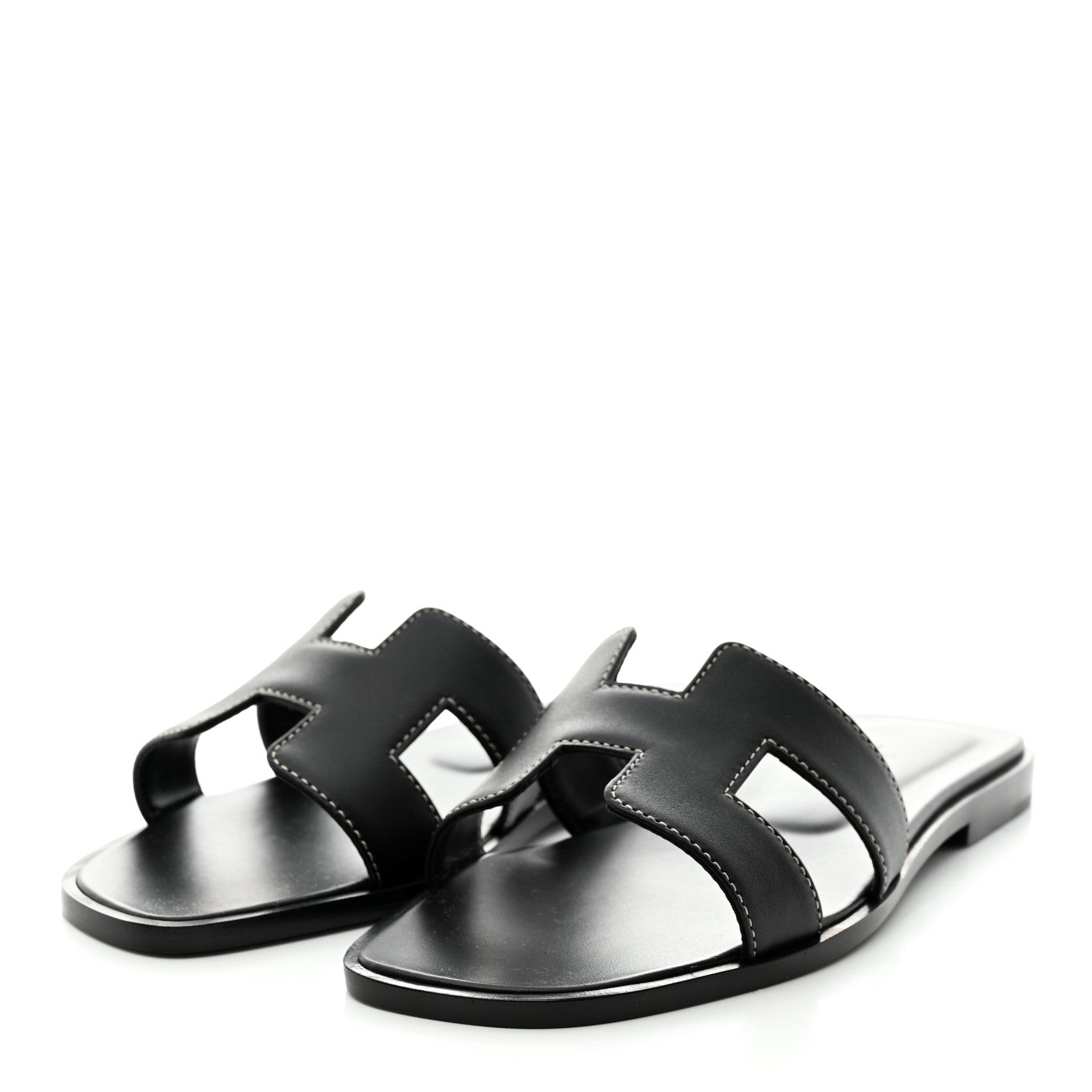Hermes Box Calfskin Oran Sandals 35.5 Black 3 of 9