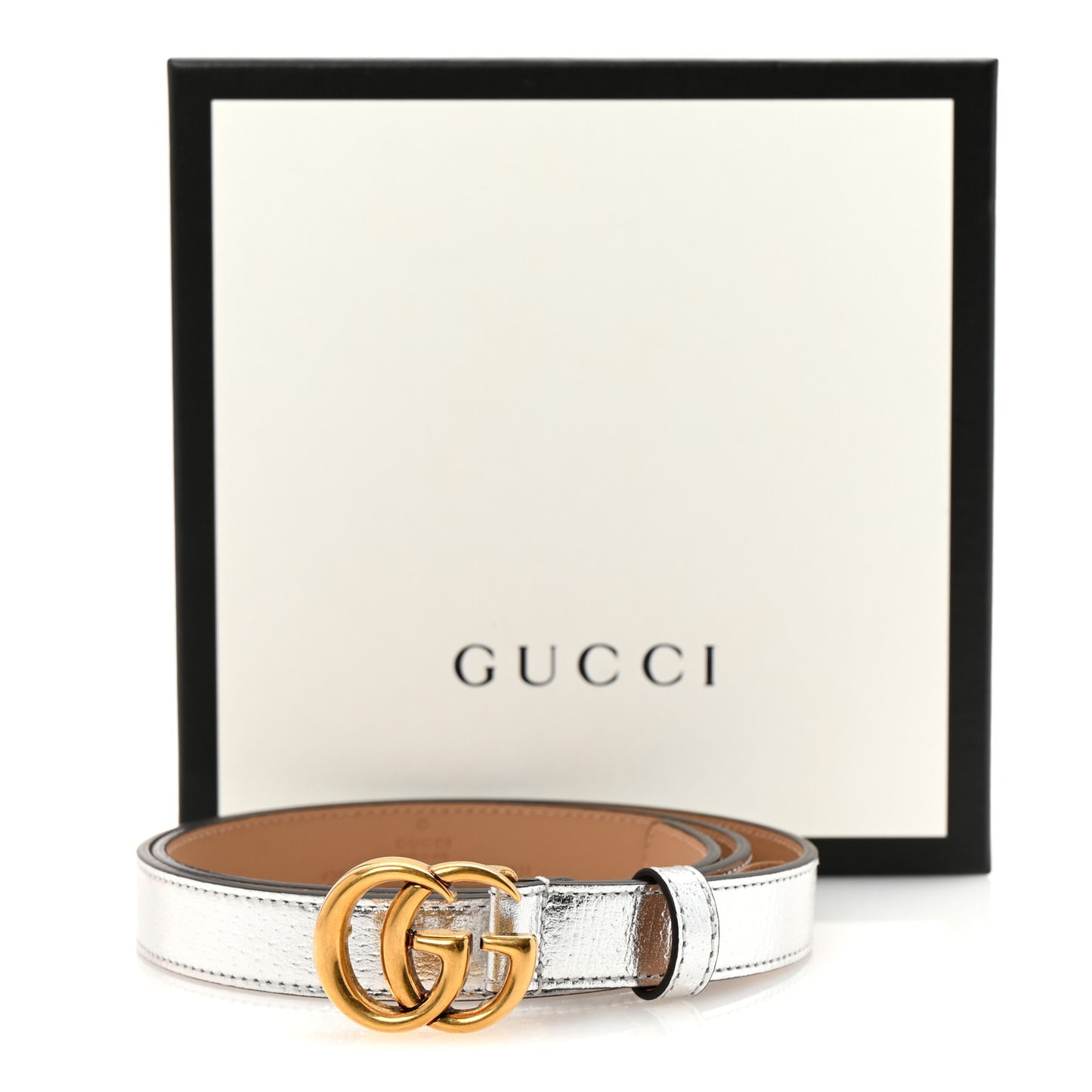 Metallic Calfskin Double G 20mm Belt 80 32 Silver